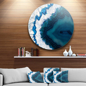 Blue Brazilian Geode - Abstract Large Metal Circle Wall Art